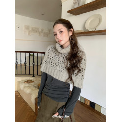 HOLDER十三行2025秋季新款韓系百搭設計感披肩曡搭高領短款毛衣女