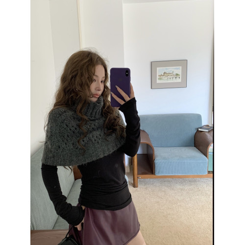 HOLDER十三行2025秋季新款韓系百搭設計感披肩曡搭高領短款毛衣女 HOLDER十三行2025秋季新款韓系百搭設計感披肩曡搭高領短款毛衣女