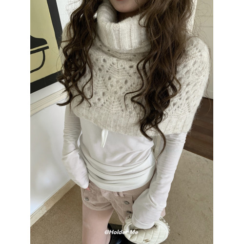 HOLDER十三行2025秋季新款韓系百搭設計感披肩曡搭高領短款毛衣女 HOLDER十三行2025秋季新款韓系百搭設計感披肩曡搭高領短款毛衣女