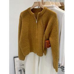 高知穿搭杏色毛衣開衫外套女秋季2025新款巨好看拉鍊針織衫小上衣