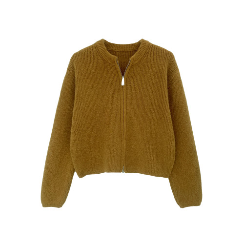 高知穿搭杏色毛衣開衫外套女秋季2025新款巨好看拉鍊針織衫小上衣