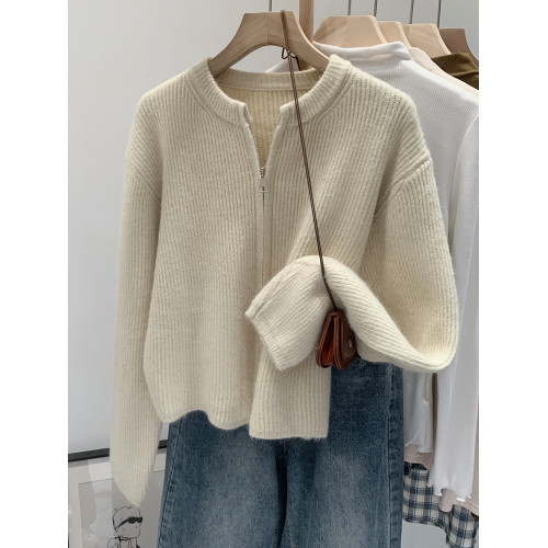 高知穿搭杏色毛衣開衫外套女秋季2025新款巨好看拉鍊針織衫小上衣