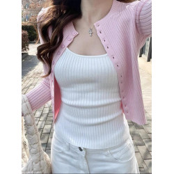 韓系溫柔風針織吊帶背心開衫兩件套裝女純欲甜辣妹修身2025早秋季