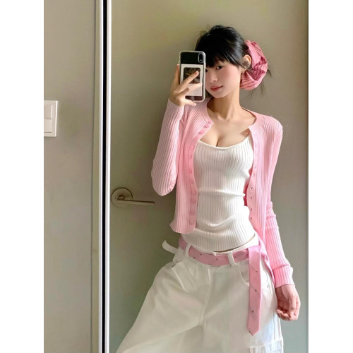 韓系溫柔風針織吊帶背心開衫兩件套裝女純欲甜辣妹修身2025早秋季