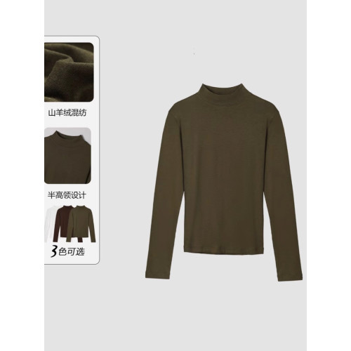 【慵懶周末】官方秋新款半高領山羊絨混紡修身打底衫女內搭針織衫