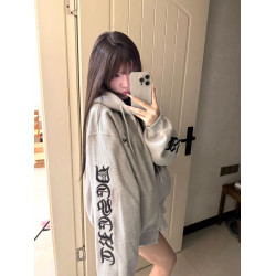 美式高街華夫格哥特風字母連帽衛衣女秋冬加厚開衫拉鍊情侶裝外套