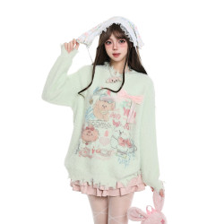 韓系穿搭甜美卡通套頭毛衣女秋冬奶fufu慵懶風設計感軟糯針織上衣