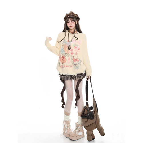 韓系穿搭甜美卡通套頭毛衣女秋冬奶fufu慵懶風設計感軟糯針織上衣 韓系穿搭甜美卡通套頭毛衣女秋冬奶fufu慵懶風設計感軟糯針織上衣