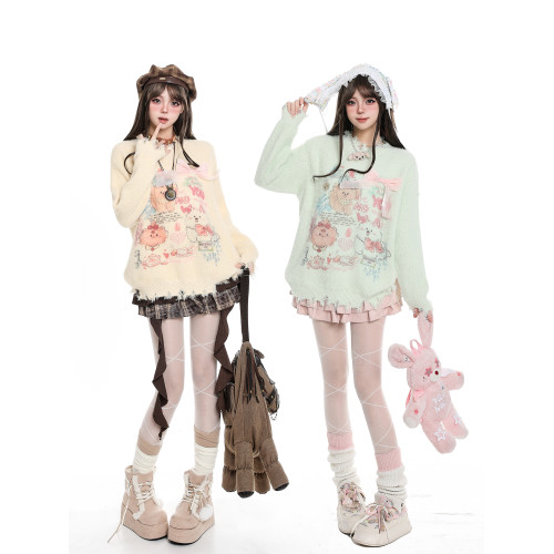 韓系穿搭甜美卡通套頭毛衣女秋冬奶fufu慵懶風設計感軟糯針織上衣 韓系穿搭甜美卡通套頭毛衣女秋冬奶fufu慵懶風設計感軟糯針織上衣