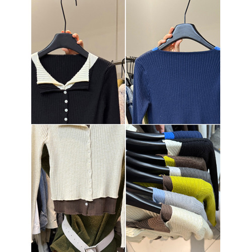 2025年秋季新款韓版十三行修身撞色假兩件減齡顯瘦百搭排釦針織衫 2025年秋季新款韓版十三行修身撞色假兩件減齡顯瘦百搭排釦針織衫