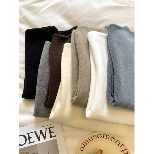 溫柔風半高領針織打底衫女秋冬立領內搭長袖上衣加絨加厚保暖毛衣