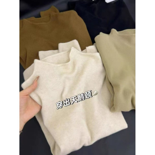 溫柔風半高領針織打底衫女秋冬立領內搭長袖上衣加絨加厚保暖毛衣