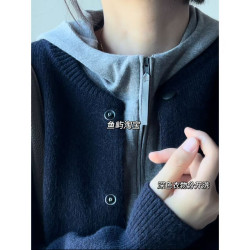 Y 連帽拼接T恤極簡風拉鍊長袖ins套頭純色網紅氣質衛衣