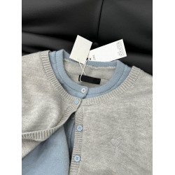 格雷系假兩件針織毛衣外套女2025秋冬新款灰色高級感撞色開衫上衣