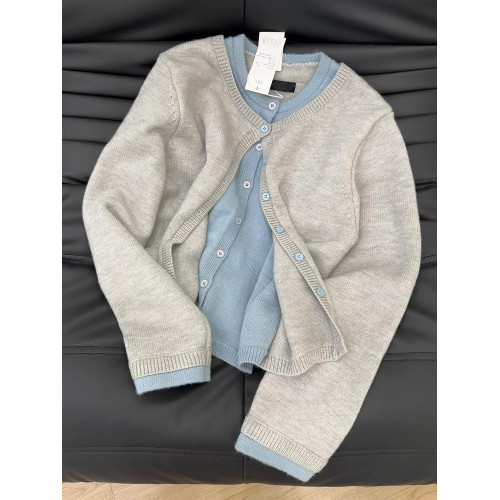 格雷系假兩件針織毛衣外套女2025秋冬新款灰色高級感撞色開衫上衣