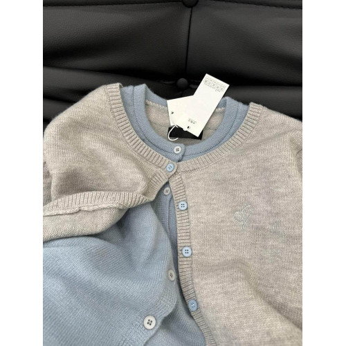 格雷系假兩件針織毛衣外套女2025秋冬新款灰色高級感撞色開衫上衣