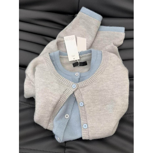 格雷系假兩件針織毛衣外套女2025秋冬新款灰色高級感撞色開衫上衣