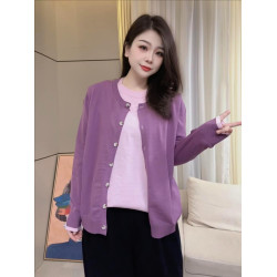 大碼胖mm設計感拼色假兩件針織開衫女休閒溫柔高級感秋冬毛衣上衣