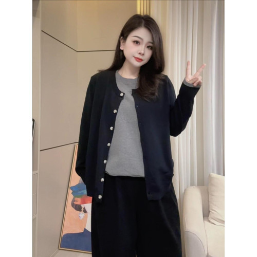 大碼胖mm設計感拼色假兩件針織開衫女休閒溫柔高級感秋冬毛衣上衣