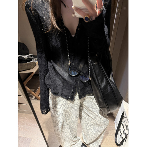 慵嬾老錢風白色鏤空馬海毛針織開衫女秋冬高級感收腰毛衣罩衫外套