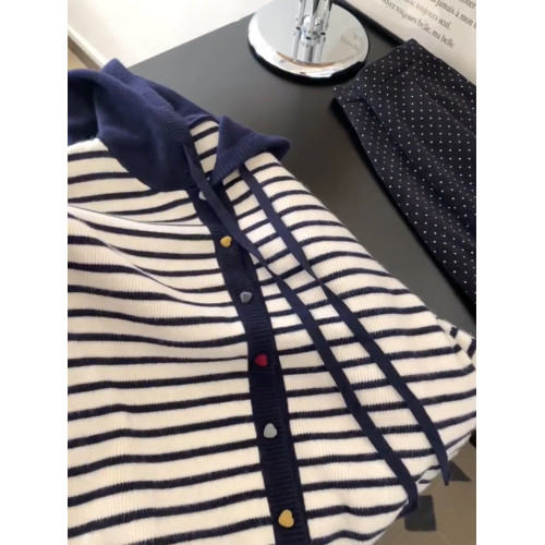 復古條紋連帽長袖開衫毛衣女2025年秋季新款新款時尚百搭外套上衣