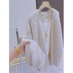 高級感中長款燈籠袖毛衣外套女早秋款慵懶寬松軟糯溫柔風針織開衫