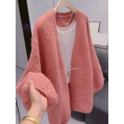 高級感中長款燈籠袖毛衣外套女早秋款慵懶寬松軟糯溫柔風針織開衫