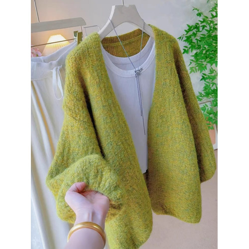 高級感中長款燈籠袖毛衣外套女早秋款慵懶寬松軟糯溫柔風針織開衫