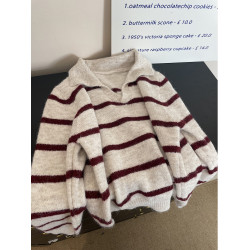 松弛感軟糯撞色條紋長袖毛衣女秋季2025新款百搭針織寬松小衆上衣