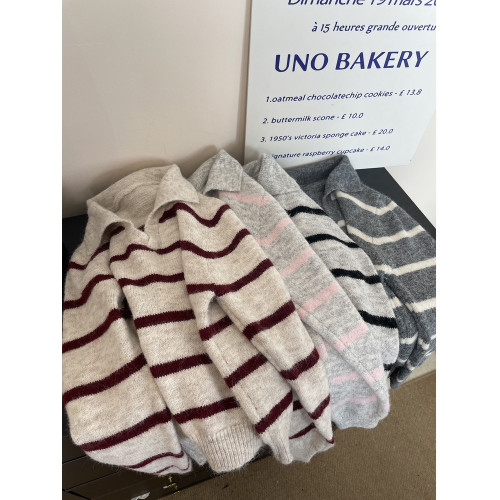 松弛感軟糯撞色條紋長袖毛衣女秋季2025新款百搭針織寬松小衆上衣