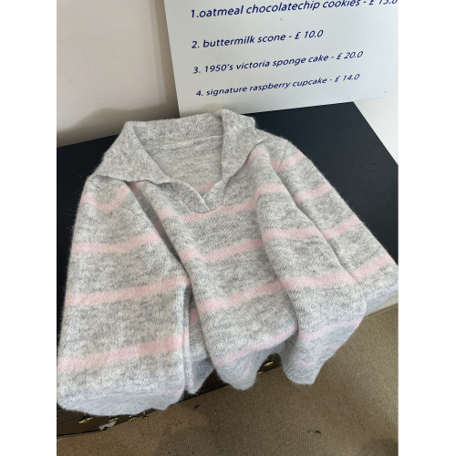 松弛感軟糯撞色條紋長袖毛衣女秋季2025新款百搭針織寬松小衆上衣