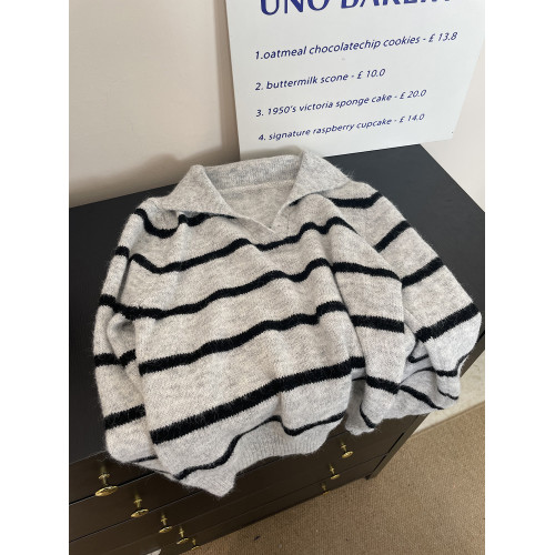 松弛感軟糯撞色條紋長袖毛衣女秋季2025新款百搭針織寬松小衆上衣