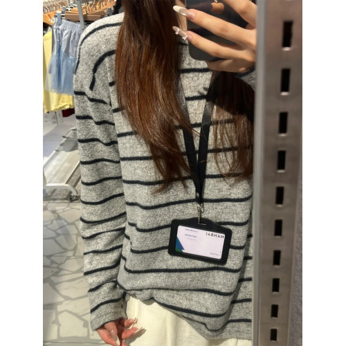 垂感軟糯加厚磨毛T恤女秋季松弛感針織內搭條紋撞色寬松長袖上衣 垂感軟糯加厚磨毛T恤女秋季松弛感針織內搭條紋撞色寬松長袖上衣