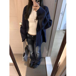 2025早秋新款藏青色針織開衫慵懶感學院風V領寬松秋冬毛衣外套女