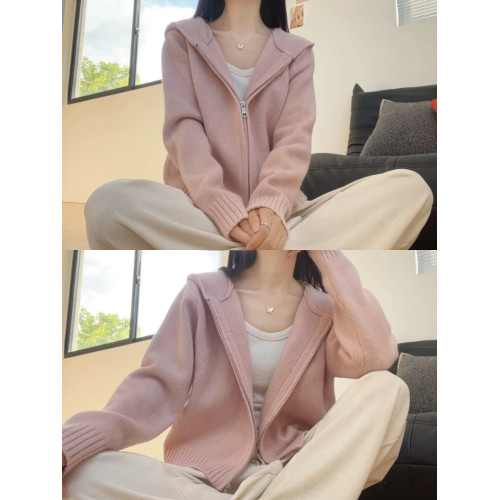 粉色連帽針織衫上衣女秋冬2025秋季拉鍊慵懶軟糯外搭毛衣開衫外套 粉色連帽針織衫上衣女秋冬2025秋季拉鍊慵懶軟糯外搭毛衣開衫外套