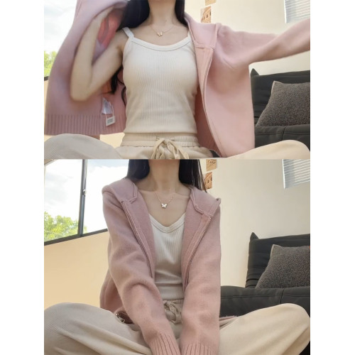 粉色連帽針織衫上衣女秋冬2025秋季拉鍊慵懶軟糯外搭毛衣開衫外套 粉色連帽針織衫上衣女秋冬2025秋季拉鍊慵懶軟糯外搭毛衣開衫外套