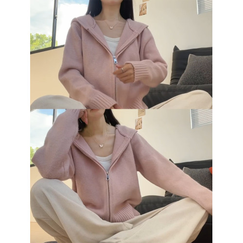 粉色連帽針織衫上衣女秋冬2025秋季拉鍊慵懶軟糯外搭毛衣開衫外套 粉色連帽針織衫上衣女秋冬2025秋季拉鍊慵懶軟糯外搭毛衣開衫外套