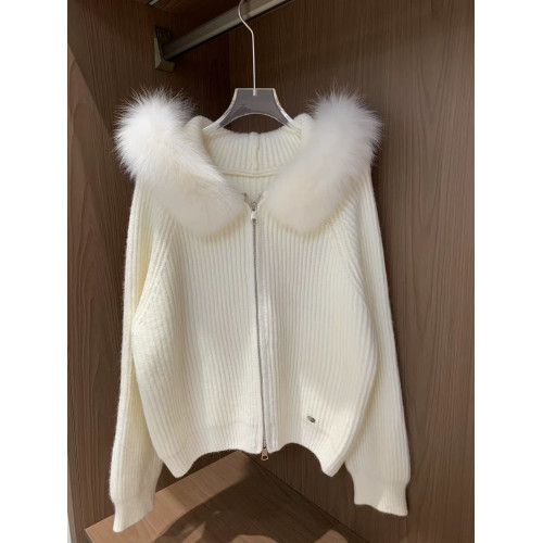 大毛領連帽拉鍊毛衣女外套2025秋冬慵懶風高級感超好看的針織開衫