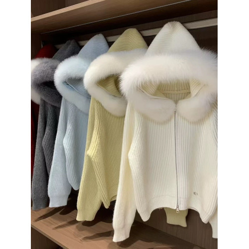 大毛領連帽拉鍊毛衣女外套2025秋冬慵懶風高級感超好看的針織開衫