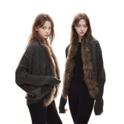 美式辣妹毛領長袖針織毛衣開衫女秋冬慵懶設計高級感小衆復古外套