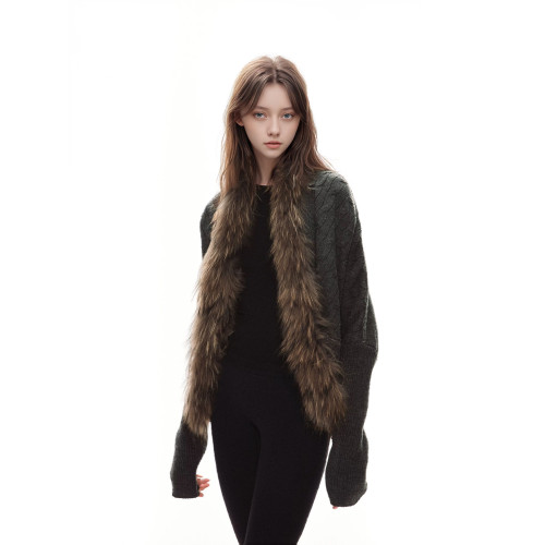 美式辣妹毛領長袖針織毛衣開衫女秋冬慵懶設計高級感小衆復古外套 美式辣妹毛領長袖針織毛衣開衫女秋冬慵懶設計高級感小衆復古外套