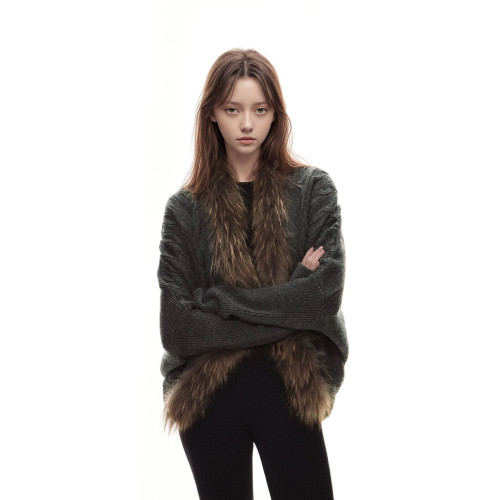 美式辣妹毛領長袖針織毛衣開衫女秋冬慵懶設計高級感小衆復古外套 美式辣妹毛領長袖針織毛衣開衫女秋冬慵懶設計高級感小衆復古外套