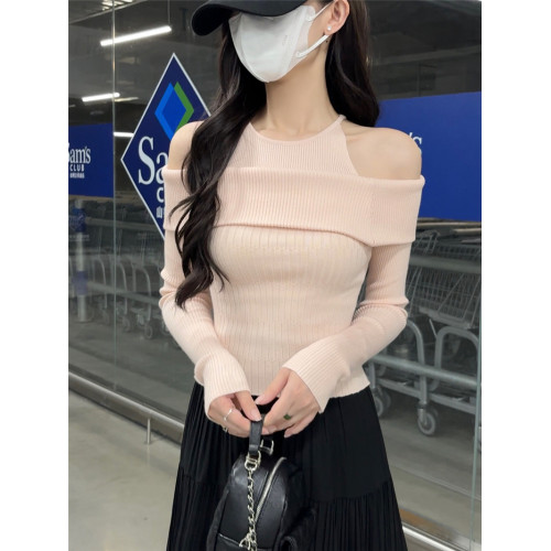 PPHOME法式一字肩掛脖長袖針織衫女秋季溫柔氣質假兩件上衣打底衫 PPHOME法式一字肩掛脖長袖針織衫女秋季溫柔氣質假兩件上衣打底衫