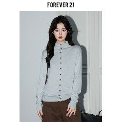 Forever 21韓系淺藍半高領針織開衫女秋寬松長袖羊毛內搭打底上衣