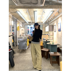 紅人館毛衣女春季慵懶高級感套頭黑色上衣修身半高領假兩件針織衫