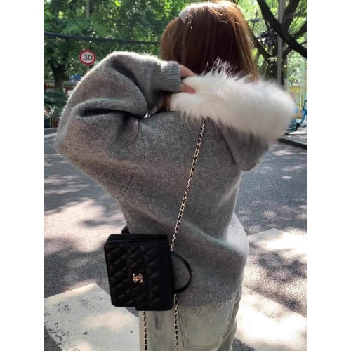 灰色毛領連帽毛衣外套女秋冬慵懶寬松顯瘦休閒設計感百搭針織開衫