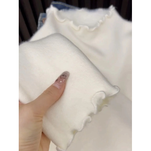 花邊半高領冬季加絨內搭毛衣女修身軟糯白色打底衫一體絨上衣秋冬