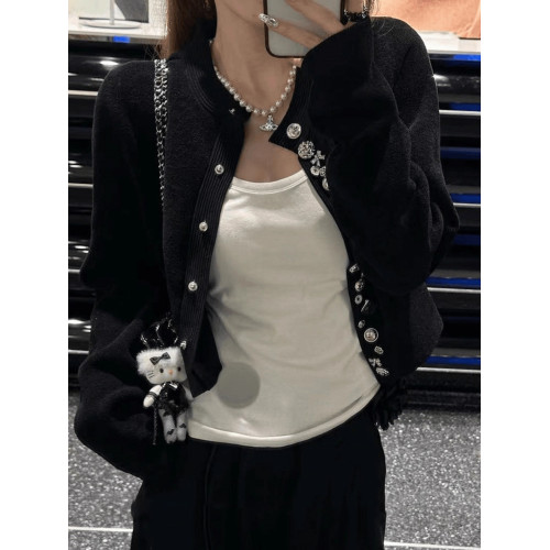 法式黑色小香風開衫外套女秋季新款小個子高級感氣質名媛短款上衣