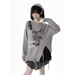 pinksavior【灰度和弦】黑灰設計不規則粗織秋冬毛衣格紋搭配長褲