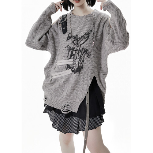 pinksavior【灰度和弦】黑灰設計不規則粗織秋冬毛衣格紋搭配長褲